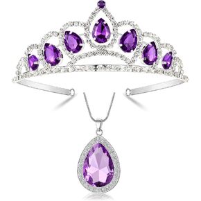Multi-Theme Cartoon Princess Tiara & Necklace Jewelry Set Christmas Gifts Halloween Costume for Girls