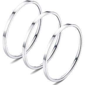 Diamday S925 Sterling Silver Rings for Women Men 18K White Gold Filled Thumb Ring, Silver Band Stackable Statement Knuckle Thin Plain Ring Size 5-9