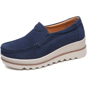 YING LAN Women Slip On Loafers Comfort Suede Moccasins Wide Low Top Shoes