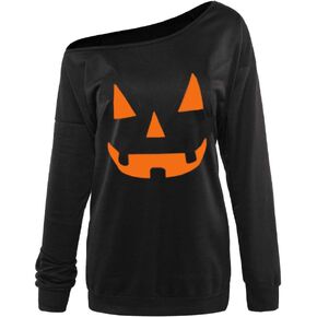 Niyage Women's Halloween Off Shoulder Sweatshirt Fun Pumpkin Face Slouchy Shirt Long Sleeve Pullover Tops in Saudi Arabia