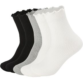 FLYDO Ruffle Socks Women Cotton Socks Cute White Socks for Women Girls Lettuce Edge Socks Women Frilly Low Socks 5-10 Pack