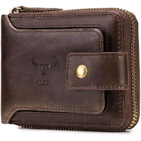 BAIGIO RFID Men Leather Zipper Wallet Zip Around Wallet Bifold Multi Card Holder Purse (Black)