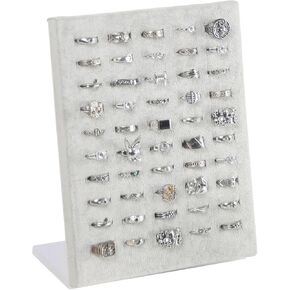 Coward Velvet Ring Holder Stand, 50 Slots Jewelry Ring Display Tray Rack, Ring Jewelry Pad Showcase Organizer for Home or Store Sell Show (Beige Velvet)