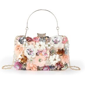 LUI SUI Women Elegance Floral Evening Clutch Purse Bags Flowers Beads Wedding Tote Bags Bride Shoulder Handbags