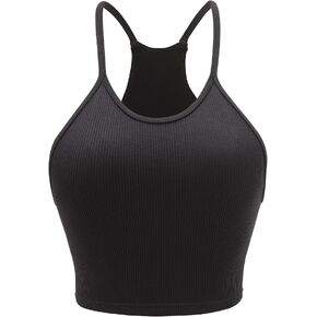 Ribbed Crop Tank Top Pack for Women Seamless Racerback Spaghetti Strap Cami Workout Sports Cropped Tops Sets