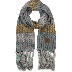C.C Women's Long Multicolored Warm Cable Knit Shawl Wrap Tassel Scarf