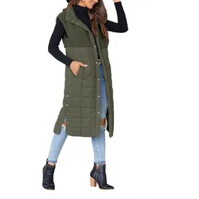 UMEKO Women's Long Puffer Vest Fleece Jacket Winter Button Down Sleeveless Coats