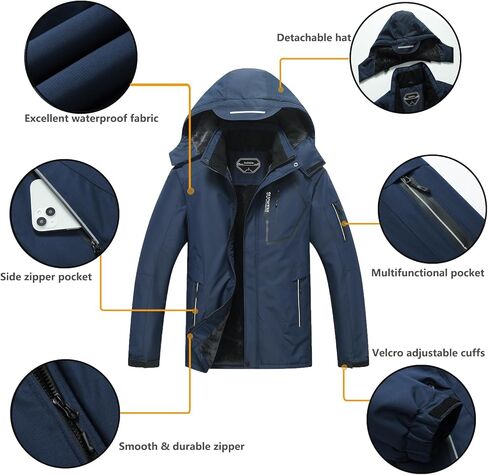 سترة تزلج رجالية مقاومة للماء من SUOKENI معطف شتوي دافئ للثلج ومعطف مطر بغطاء للرأس in Kuwait
