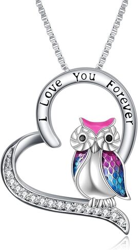 YFN Owl Necklace Sterling Silver I Love You Forever Heart Owl Gifts for Women Girls in Kuwait