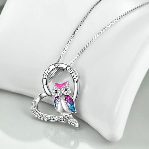 YFN Owl Necklace Sterling Silver I Love You Forever Heart Owl Gifts for Women Girls in Kuwait