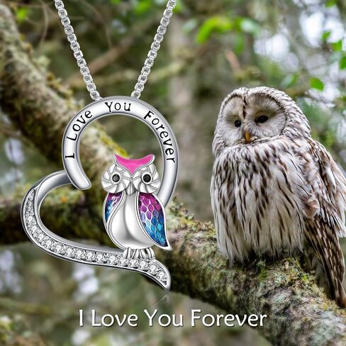 YFN Owl Necklace Sterling Silver I Love You Forever Heart Owl Gifts for Women Girls in Kuwait