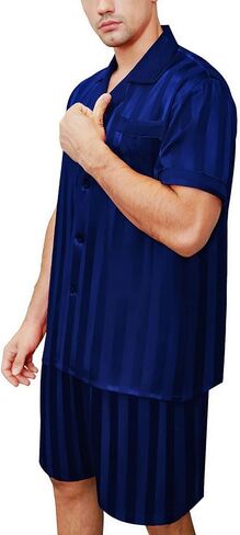 طقم بيجامة رجالي قصير من الساتان ملابس نوم S ~ 4XL in Saudi Arabia