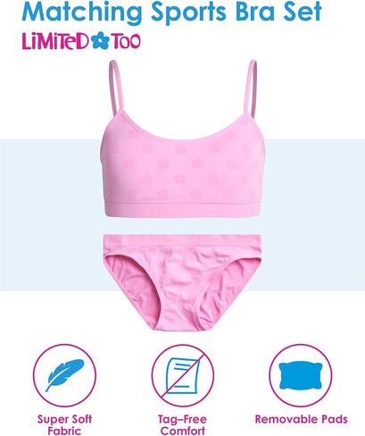 Limited Too Girls' Matching Training Bra Set - 6 Piece Seamless Sports Bralette Set (S-L) in Kuwait