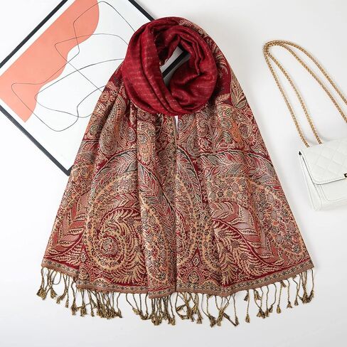 Becolored Big Paisley Pashmina Shawl Wrap Scarf Double Layers Reversible in Saudi Arabia