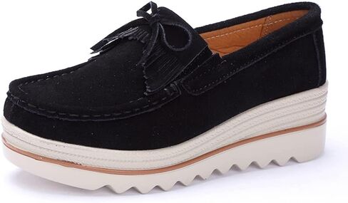 YING LAN Women's Suede Platform Wedge Slip On Loafers Shoes | Breathable lining, Memory foam insole, Lightweight outsole, Arch support, Moccasins toe, Office casual everyday wear in Saudi Arabia