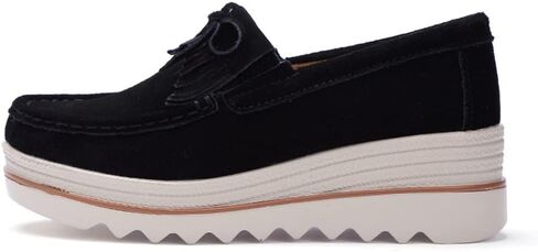 YING LAN Women's Suede Platform Wedge Slip On Loafers Shoes | Breathable lining, Memory foam insole, Lightweight outsole, Arch support, Moccasins toe, Office casual everyday wear in Saudi Arabia