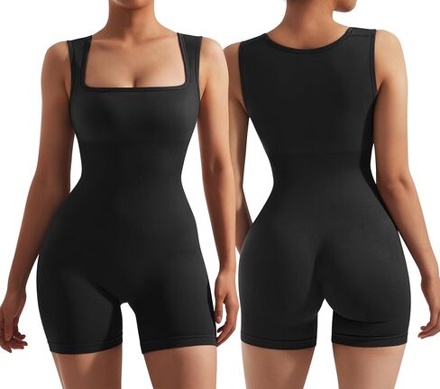 ثوب فضفاض للسيدات من RUUHEE برقبة مربعة بدون خياطة لليوجا والتحكم في البطن وسروال قصير للتمرين in Kuwait