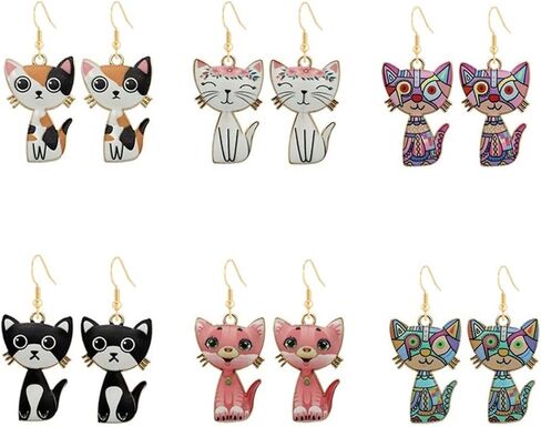 مجموعة أقراط Lezmoii اللطيفة المتدلية على شكل قطة أنيمي للفتيات والنساء على شكل حيوانات ممتعة in Kuwait