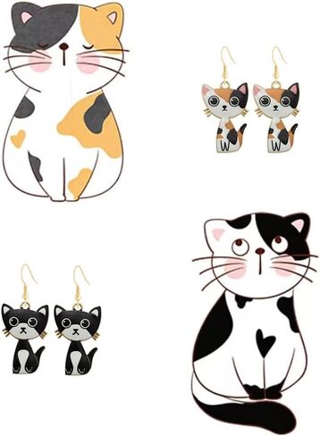 مجموعة أقراط Lezmoii اللطيفة المتدلية على شكل قطة أنيمي للفتيات والنساء على شكل حيوانات ممتعة in Kuwait