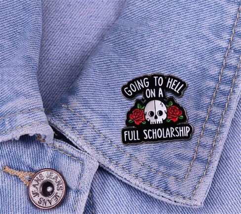 Going to Hell on a Full Scholarship Enamel Pin Spoopy Halloween Lapel Pin Funny Sayings Badge Satan Brooch Fashion Jewelry Accessories in Saudi Arabia