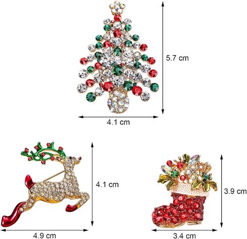 Boao Rhinestone Crystal Christmas Brooch, Christmas Brooch Pins for Christmas Day or Party Celebration, 3 Pieces (Christmas Reindeer, Christmas Tree and Boots Shapes) in Saudi Arabia