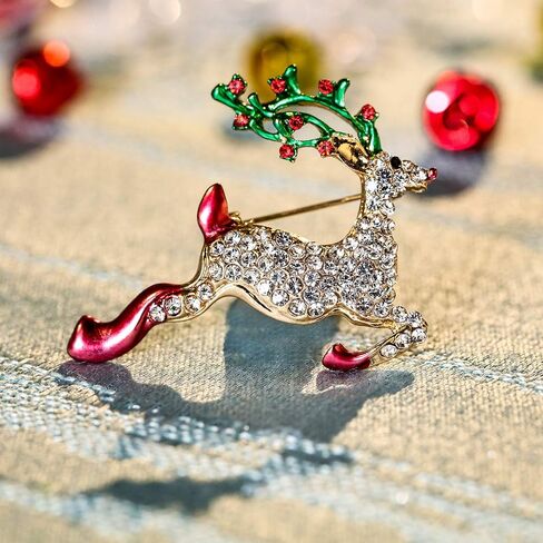 Boao Rhinestone Crystal Christmas Brooch, Christmas Brooch Pins for Christmas Day or Party Celebration, 3 Pieces (Christmas Reindeer, Christmas Tree and Boots Shapes) in Saudi Arabia