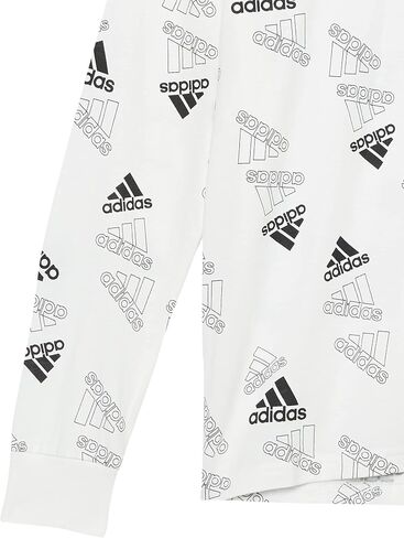 adidas Boys' Long Sleeve Cotton Allover Logo Hooded T-Shirt, White, Large (14/16) in Saudi Arabia