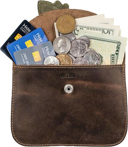 Hide & Drink, Leaves Card Wallet Pouch Handmade from Full Grain Leather, Soft Coin & Cash Organizer, Cable Holder & Accessories Case :: Single Malt Mahogany in Saudi Arabia