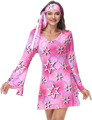 frawirshau Disco Outfit Women 70s Costume Dicso Dress For Women Halloween Hippie Clothes for Women in Kuwait