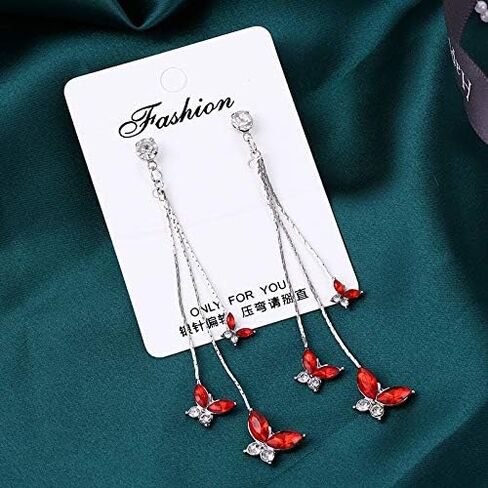 Zircon Butterfly Tassel Earrings for Women Girls, Long Colours Crystal Imitation Pearl Dangle Earrings Rhinestone Butterfly Drop Earrings in Kuwait