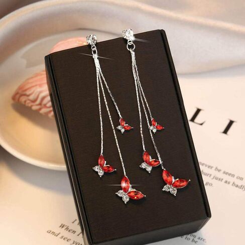 Zircon Butterfly Tassel Earrings for Women Girls, Long Colours Crystal Imitation Pearl Dangle Earrings Rhinestone Butterfly Drop Earrings in Kuwait