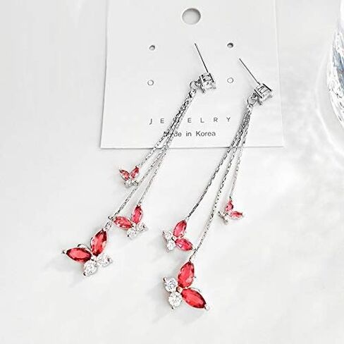 Zircon Butterfly Tassel Earrings for Women Girls, Long Colours Crystal Imitation Pearl Dangle Earrings Rhinestone Butterfly Drop Earrings in Kuwait