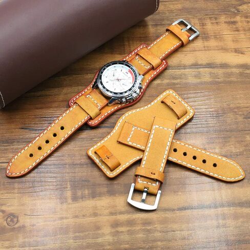 Onthelevel Leather Cuff Watch Strap 20mm 22mm 24mm Vintage Genuine Leather Watch Band with Mat for Men in Kuwait