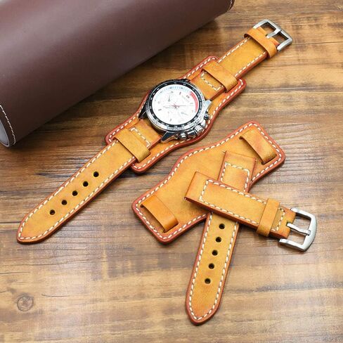Onthelevel Leather Cuff Watch Strap 20mm 22mm 24mm Vintage Genuine Leather Watch Band with Mat for Men in Kuwait