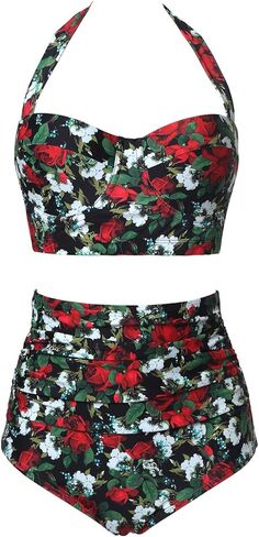 CHERRY CAT Womens Vintage Retro Polka High Waisted Underwire Bikini Two Piece Swimsuits in Kuwait