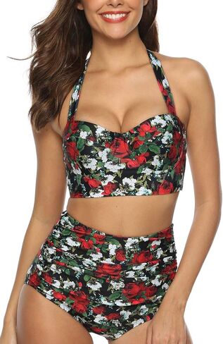 CHERRY CAT Womens Vintage Retro Polka High Waisted Underwire Bikini Two Piece Swimsuits in Kuwait