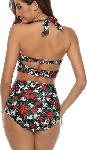 CHERRY CAT Womens Vintage Retro Polka High Waisted Underwire Bikini Two Piece Swimsuits in Kuwait