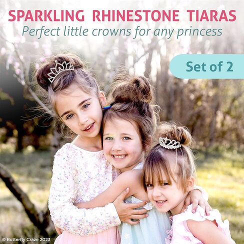 Butterfly Craze Princess Crown Comb Mini Tiara for Kids - Set of 2, Ideal for Wedding Flower Girls, Bridesmaids & Even For Brides, Also Perfect For Birthday Parties, Dress Up, And Pretend Plays in Kuwait