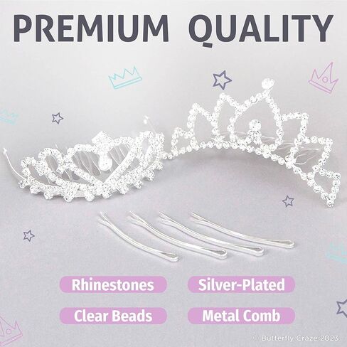 Butterfly Craze Princess Crown Comb Mini Tiara for Kids - Set of 2, Ideal for Wedding Flower Girls, Bridesmaids & Even For Brides, Also Perfect For Birthday Parties, Dress Up, And Pretend Plays in Kuwait
