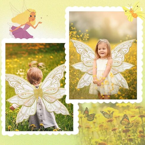 Sratte Fairy Wings with Elf Ears for Girls Gold Butterfly Wings for Women Halloween Fairy Costume Angel Wings for Adults Kids Fairy Accessories Halloween Dress Up Party Favor in Saudi Arabia