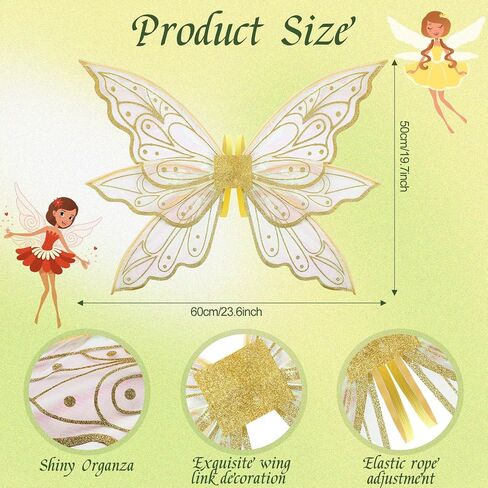 Sratte Fairy Wings with Elf Ears for Girls Gold Butterfly Wings for Women Halloween Fairy Costume Angel Wings for Adults Kids Fairy Accessories Halloween Dress Up Party Favor in Saudi Arabia