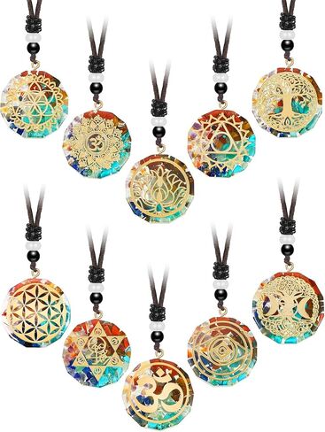 10 Pieces Chakra Necklace Orgonite Necklace Crystal Pendant Necklace Spiral Chakra Healing Energy Necklace Adjustable Reversible Pendant for Women Men,1.4 Inches in Saudi Arabia