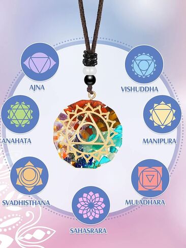 10 Pieces Chakra Necklace Orgonite Necklace Crystal Pendant Necklace Spiral Chakra Healing Energy Necklace Adjustable Reversible Pendant for Women Men,1.4 Inches in Saudi Arabia