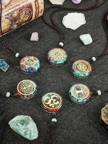 10 Pieces Chakra Necklace Orgonite Necklace Crystal Pendant Necklace Spiral Chakra Healing Energy Necklace Adjustable Reversible Pendant for Women Men,1.4 Inches in Saudi Arabia