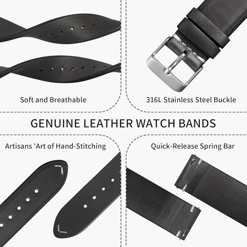 BOSHIYA حزام ساعة جلدي سريع الإصدار 20 مم حزام ساعة جلد طبيعي عتيق للرجال والنساء حزام ساعة بديل 20 مم بني توفي/بني سرج/أسود in Kuwait