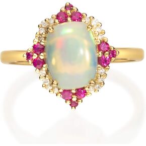 Gin & Grace 14K Rose Gold Natural Ethiopian Opal Ring with Real Diamonds for women | Ethically, authentically & organically sourced (Cushion) shaped opal hand-crafted jewelry for her | Opal Ring for women in Kuwait