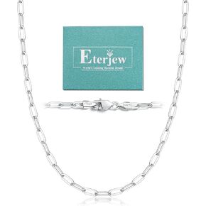 Eterjew Italy 3mm Solid 18K Gold Over 925 Sterling Silver Paperclip Chain Necklace for Women Girls, Shiny & Sturdy & Fashion & Comfortable 16 18 20 22 24 26 Inch