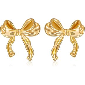 Gold Sliver Bow Earrings for Women Cute Ribbon Earrings Gold Silver Bow Knot Earring Bow Stud Earrings Birthday Party Jewelry Christmas Gifts for Women Girls in Saudi Arabia