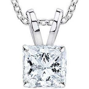 1.5 Carat 14K White Gold Princess Diamond Solitaire Pendant Necklace J Color VS1-VS2 Clarity