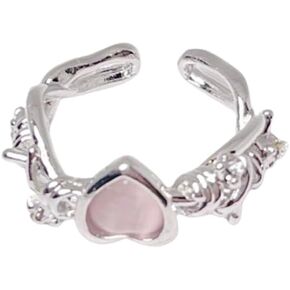 Pink Love-Heart Platinum Rings, Cat-eye Stone Fashion Modern Versatile Ring for Girlfriend in Saudi Arabia